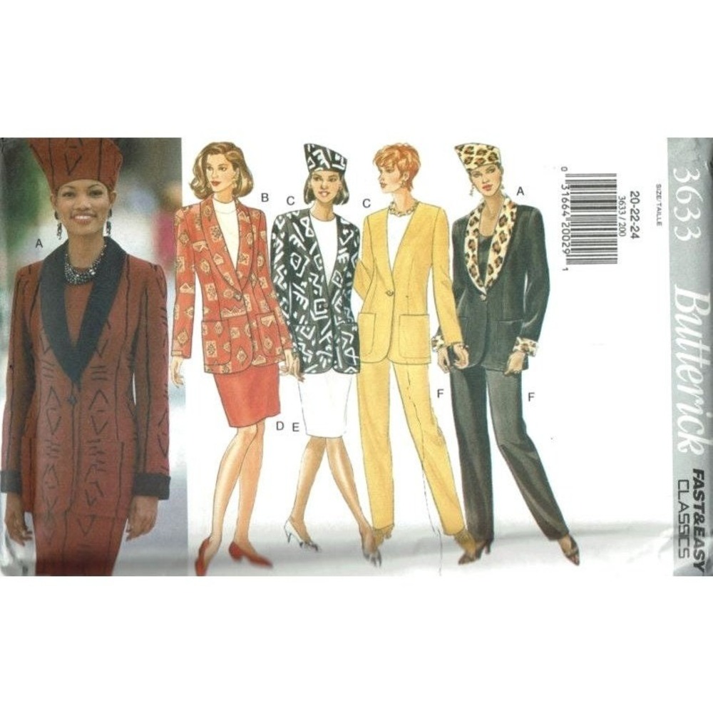 Butterick Sewing Pattern 3633 Jacket Skirt Pants Hat Misses Size 20-24 KUFI